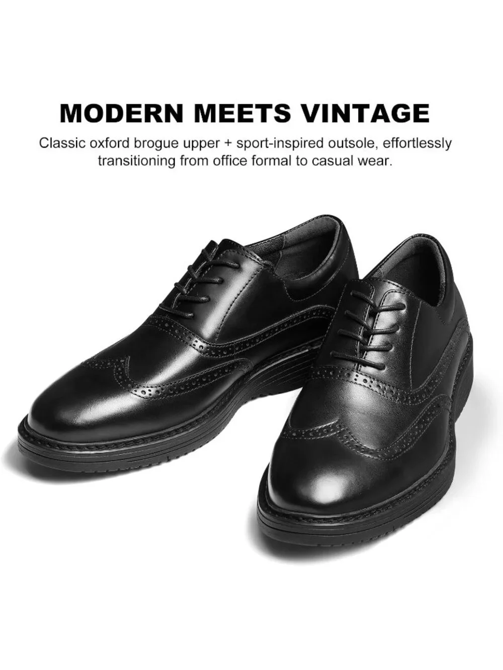 Men's Black Genuine Leather Non Slip Casual Formal Oxford Dress Shoes